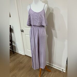 Lavender Wide-Leg Jumpsuit with Layered Bodice and Spaghetti Straps